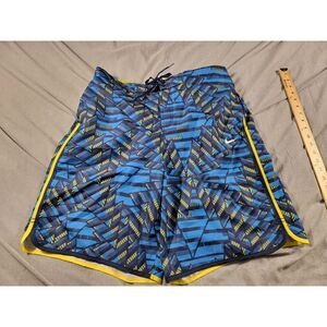 Nike Board Shorts Mens XL Blue Geometric Lined Swim Trunks w/ pockets 10' inseam